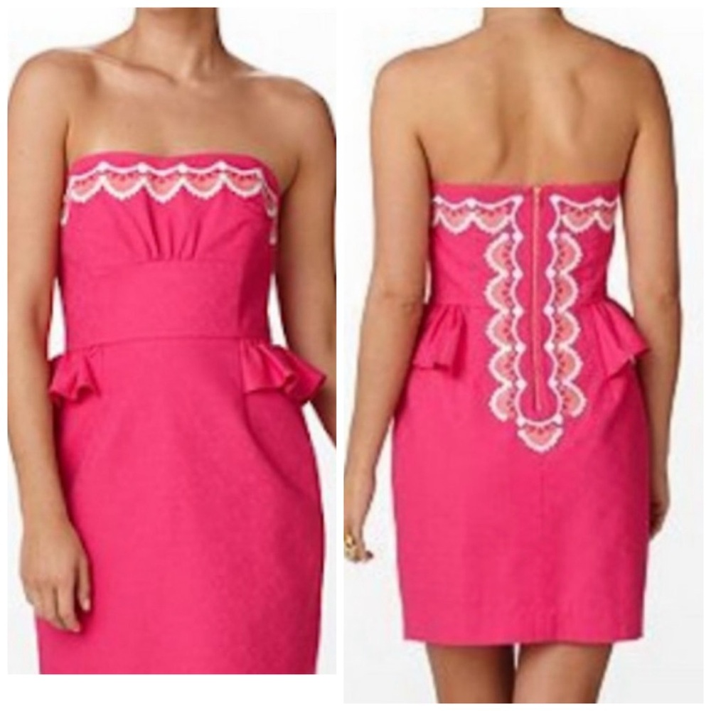 Lilly Pulitzer Maybell Azalea Pink Strapless Dress Size 0 EUC - Picture 2 of 12
